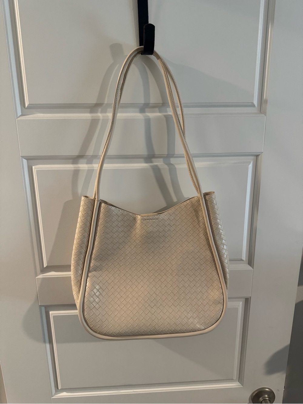 Cream Woven Shoulder Tote Bag